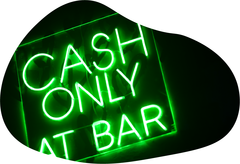 Cash only at the bar neon sign